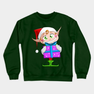 Christmas Elf Holding A Present Crewneck Sweatshirt